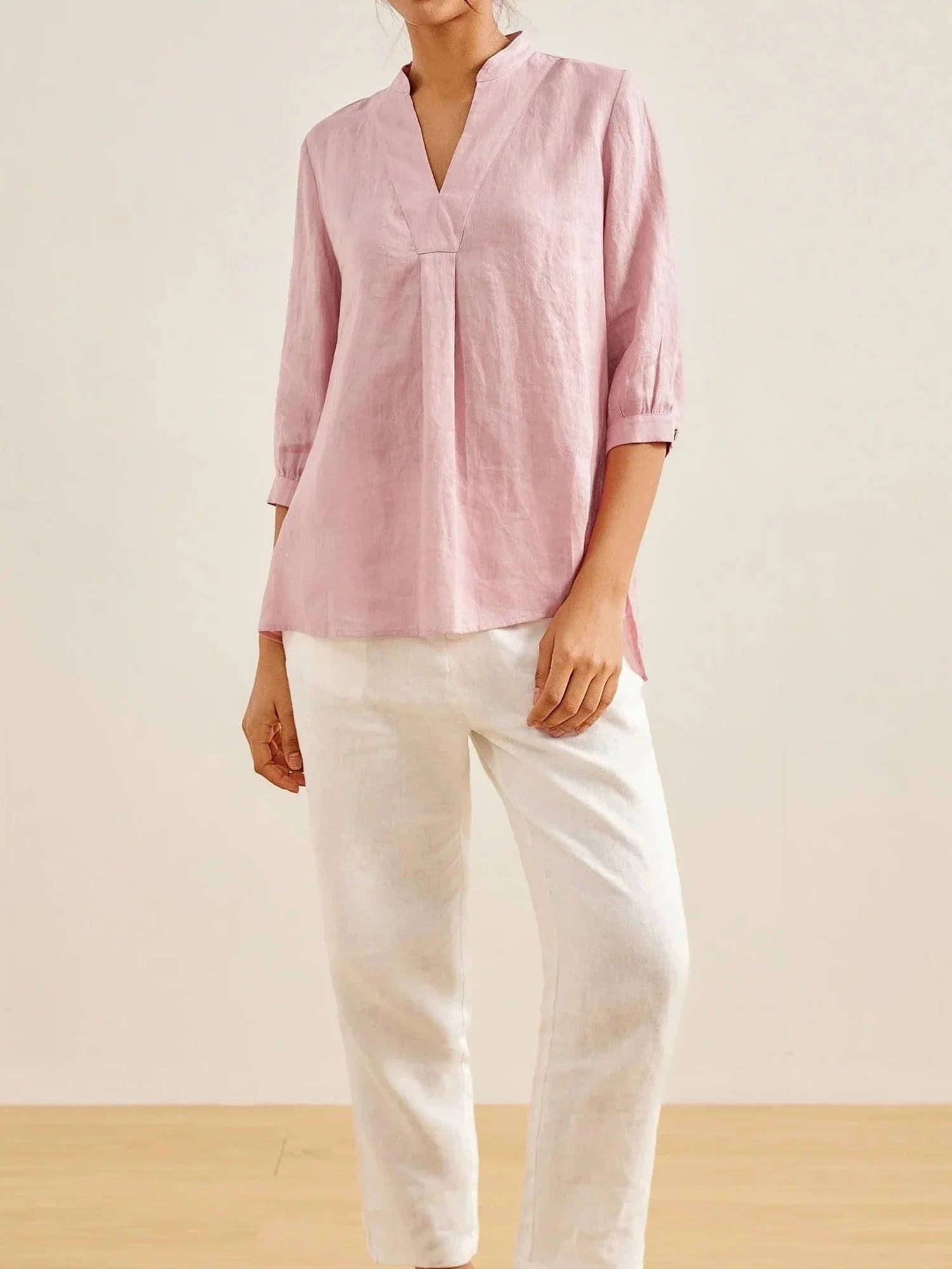 Lena mandarin collar linen blouse - detail