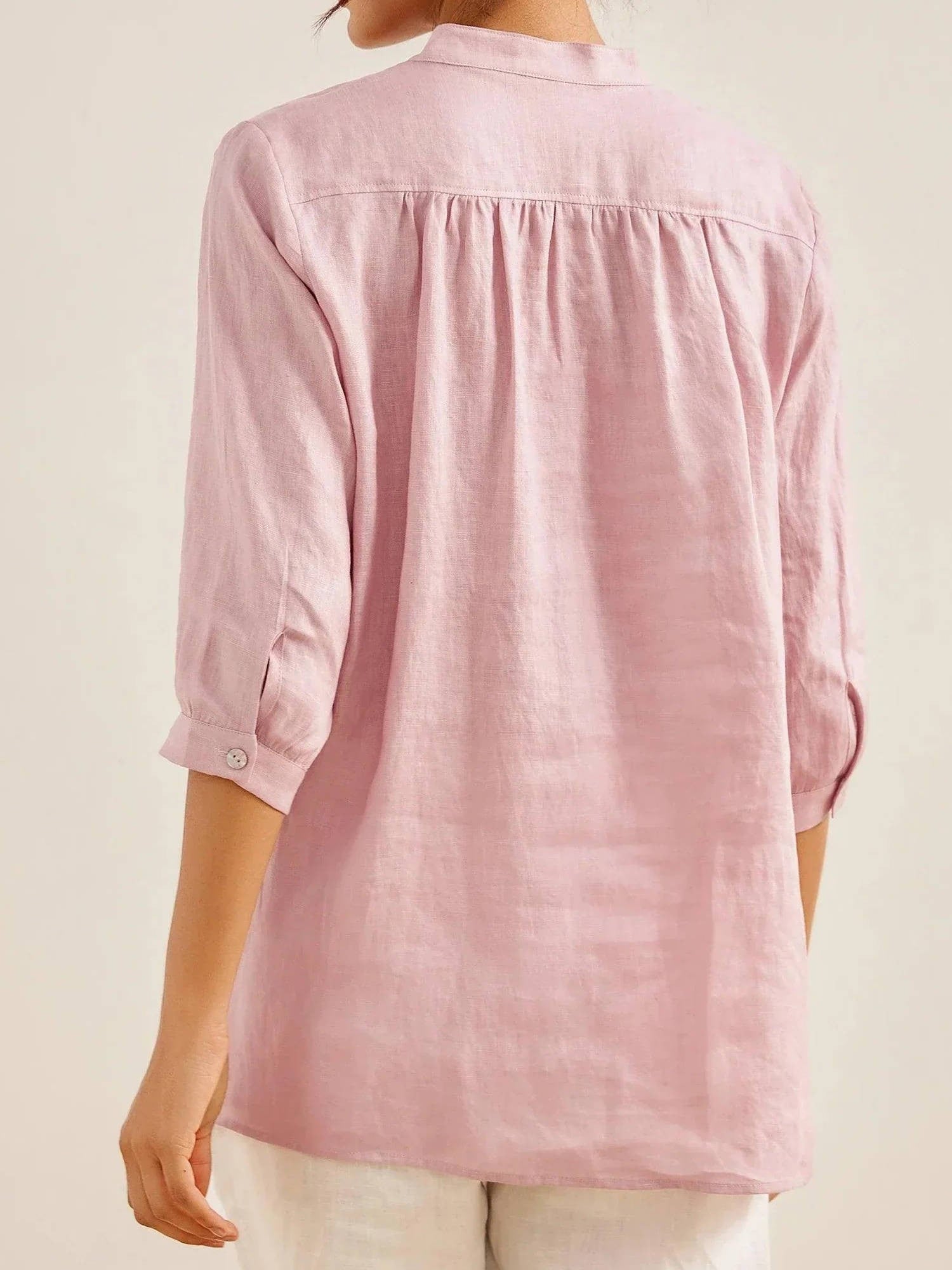 Lena mandarin collar linen blouse - detail