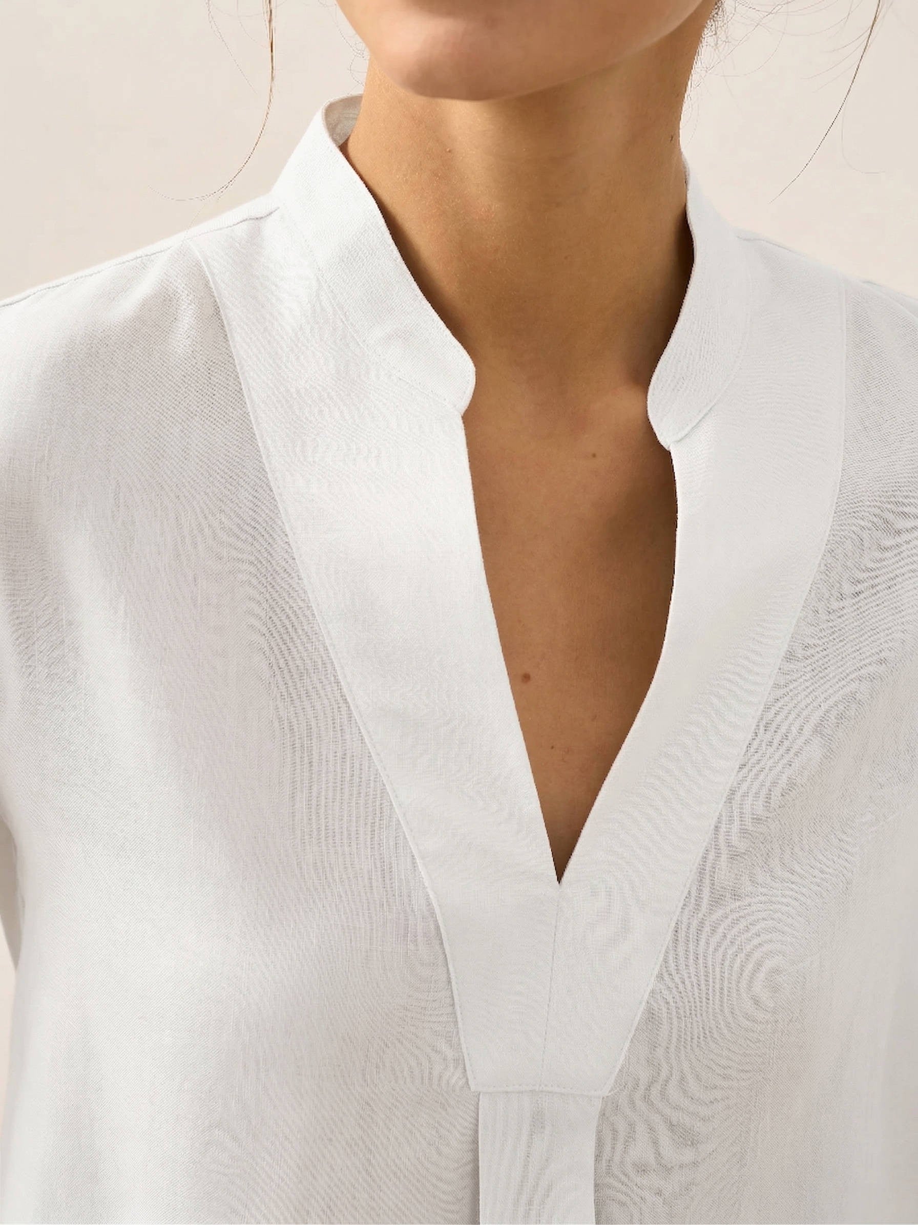 Lena mandarin collar linen blouse - detail