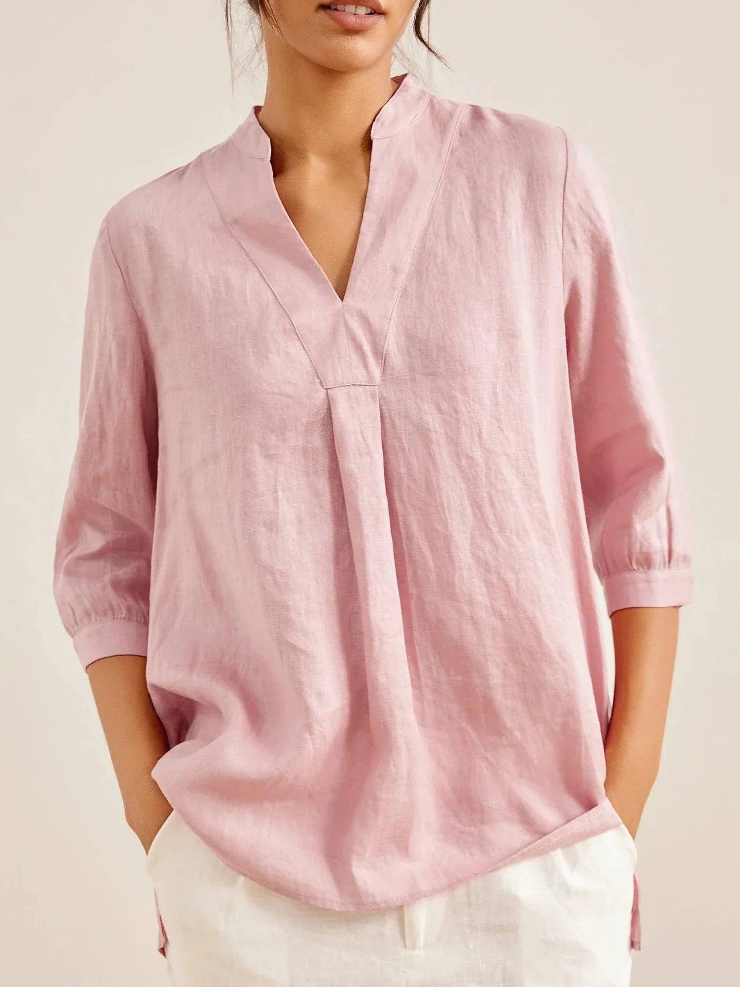 Lena mandarin collar linen blouse - Pink