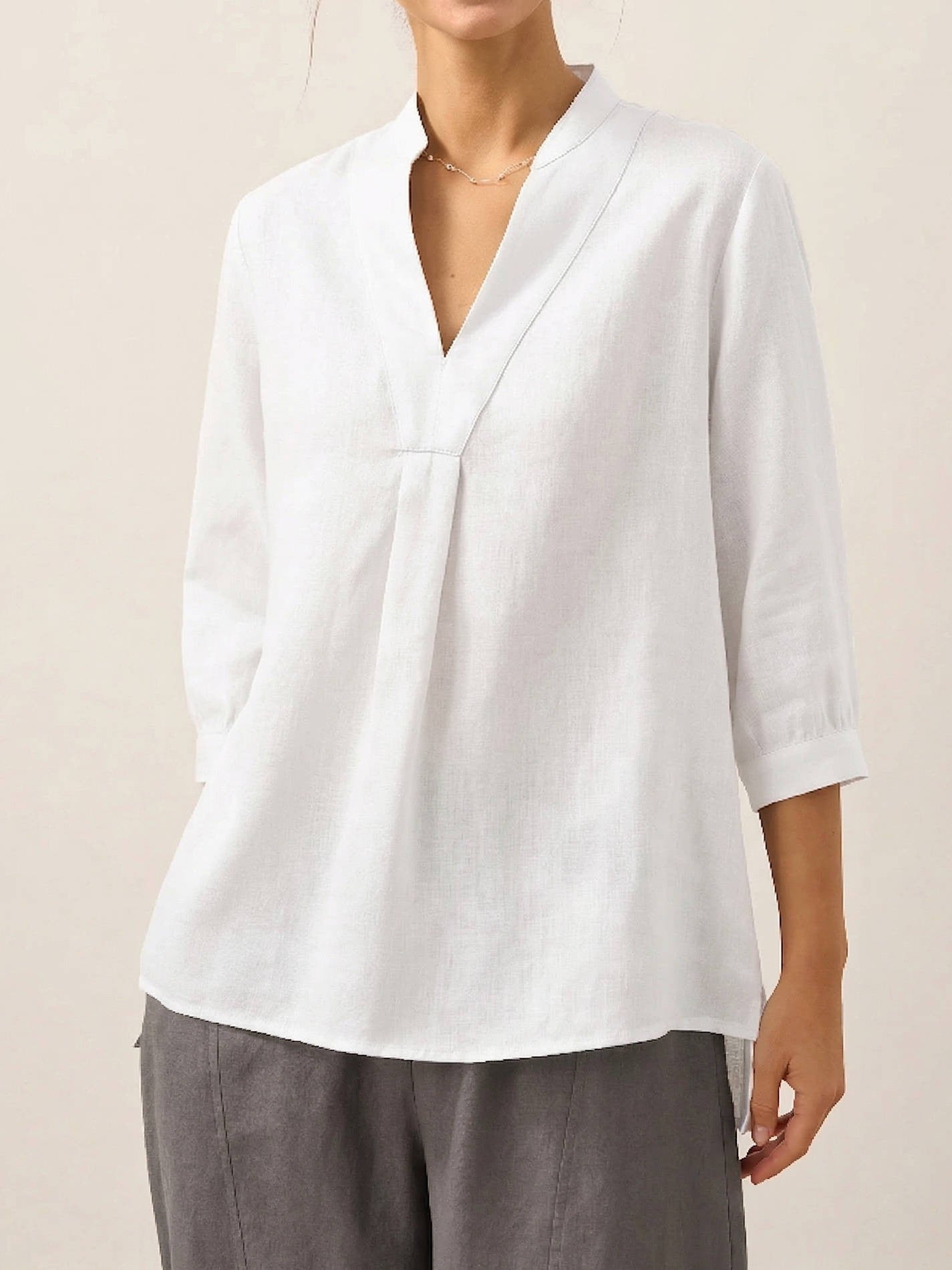 Lena mandarin collar linen blouse - White