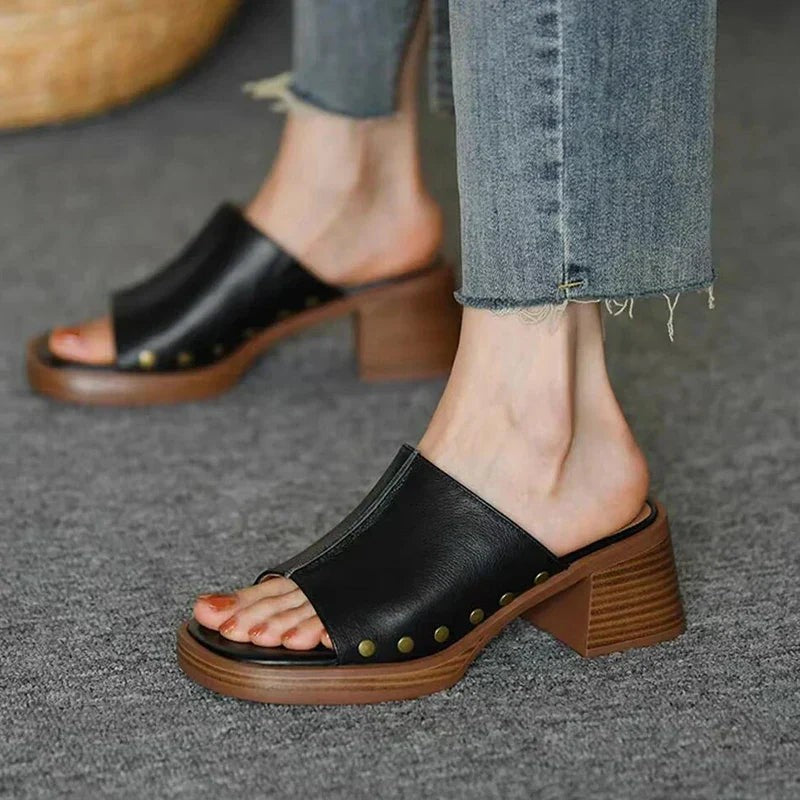 Piper heeled platform block heel mules - Black