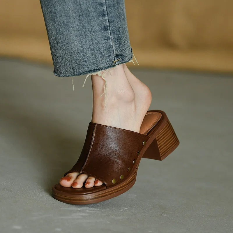 Piper heeled platform block heel mules - detail