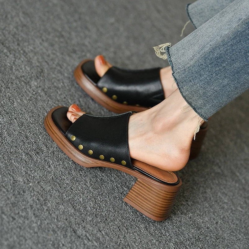Piper heeled platform block heel mules - detail