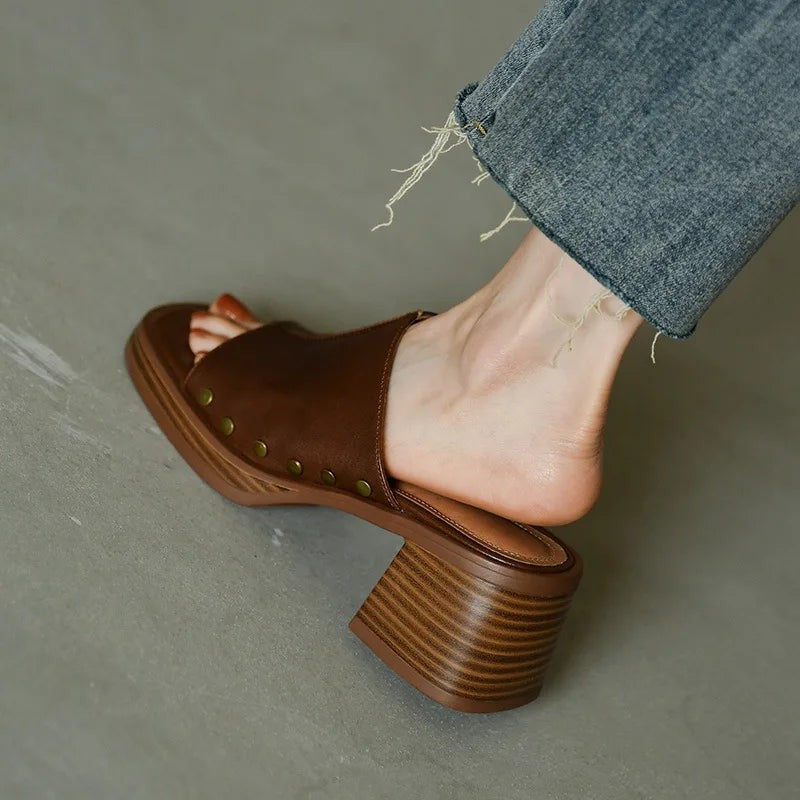 Piper heeled platform block heel mules - detail