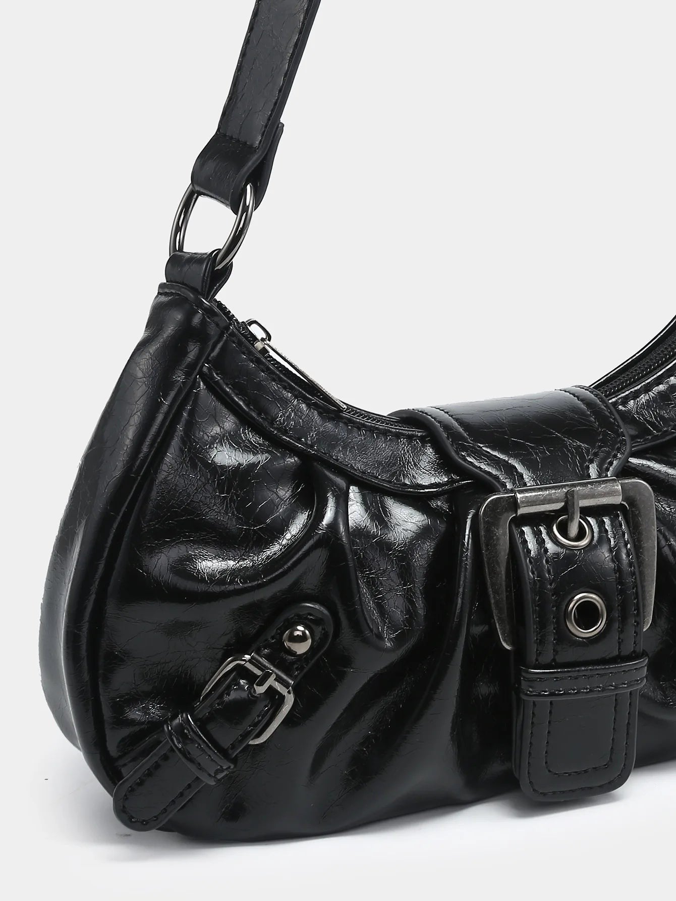 Lottie Vintage Leather Buckle Handbag - detail