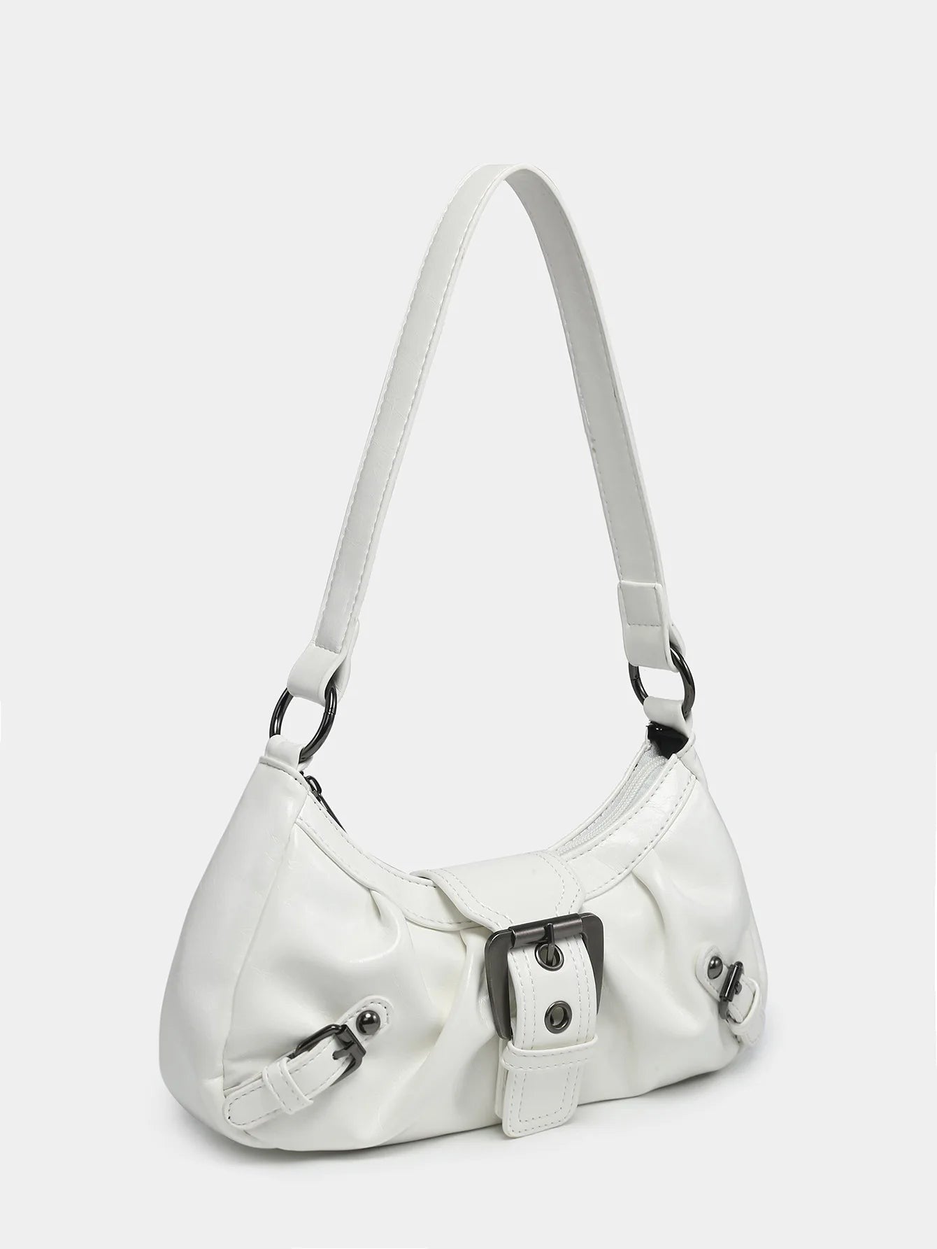 Lottie Vintage Leather Buckle Handbag - White