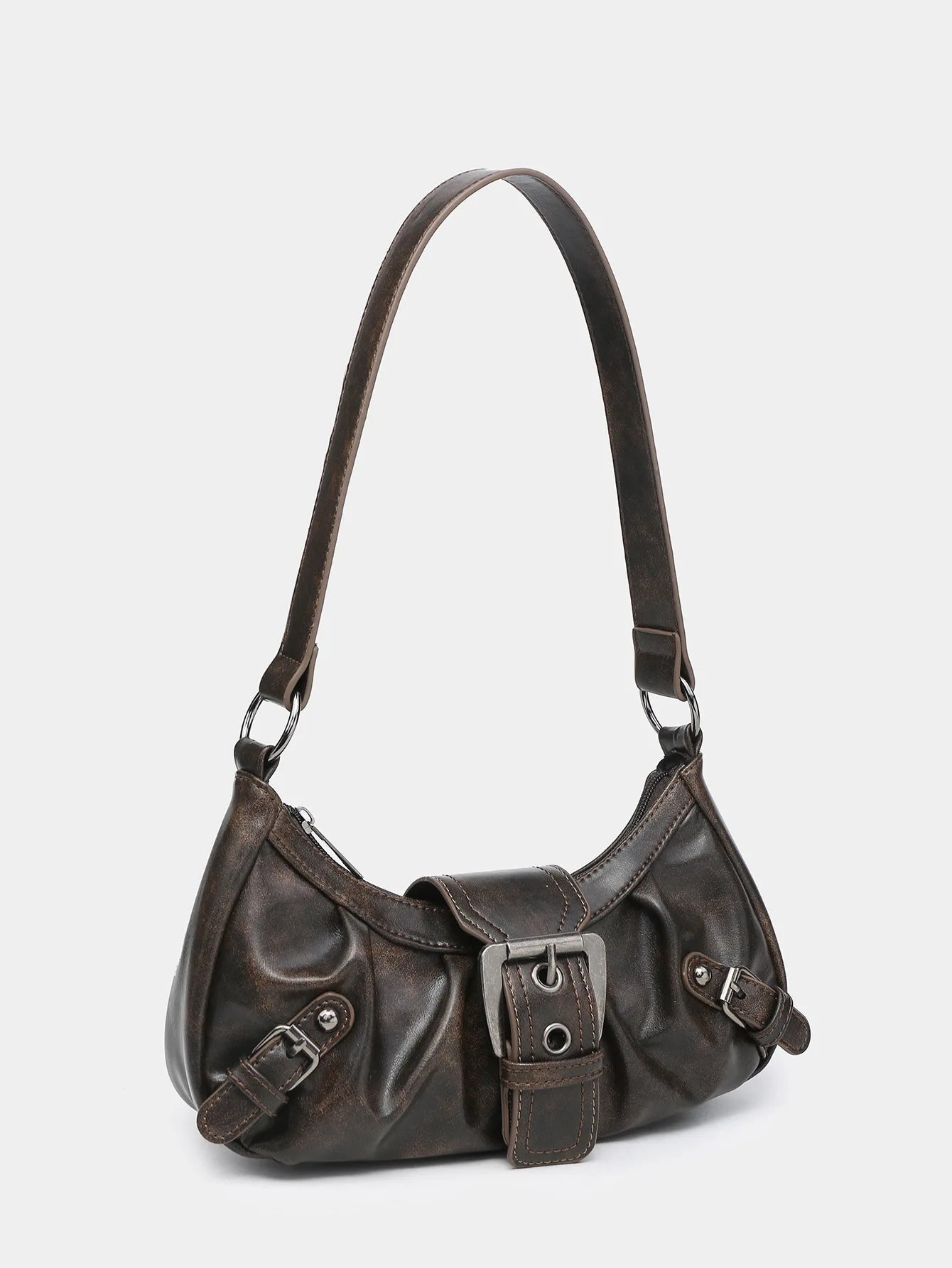 Lottie Vintage Leather Buckle Handbag - detail