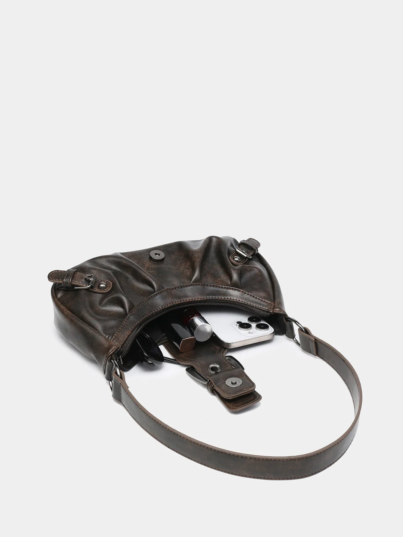 Lottie Vintage Leather Buckle Handbag - detail