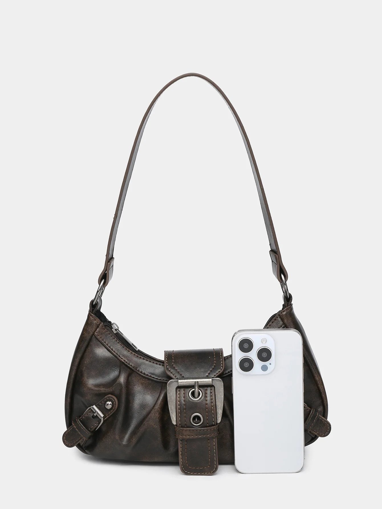 Lottie Vintage Leather Buckle Handbag - detail