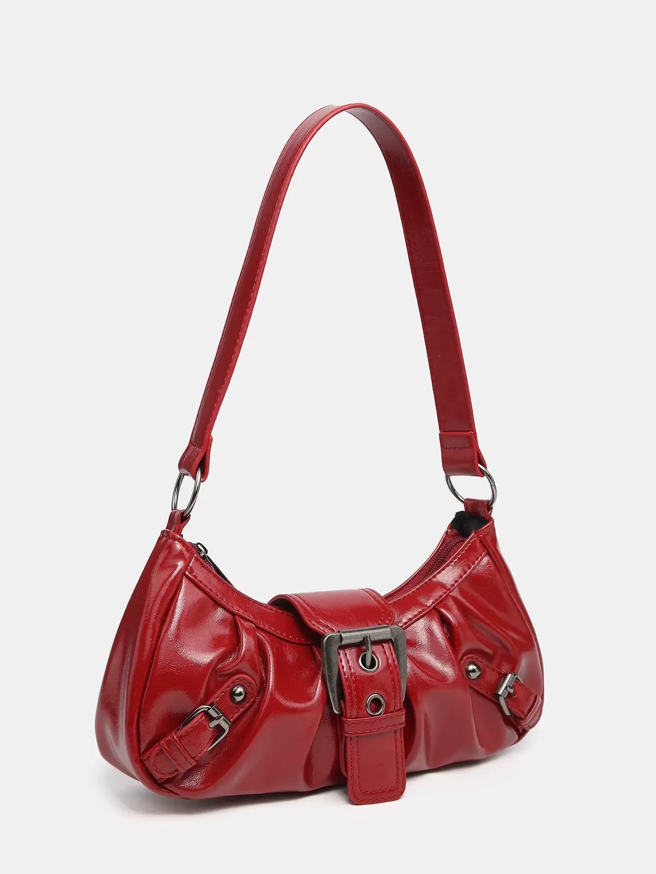 Lottie Vintage Leather Buckle Handbag - Red