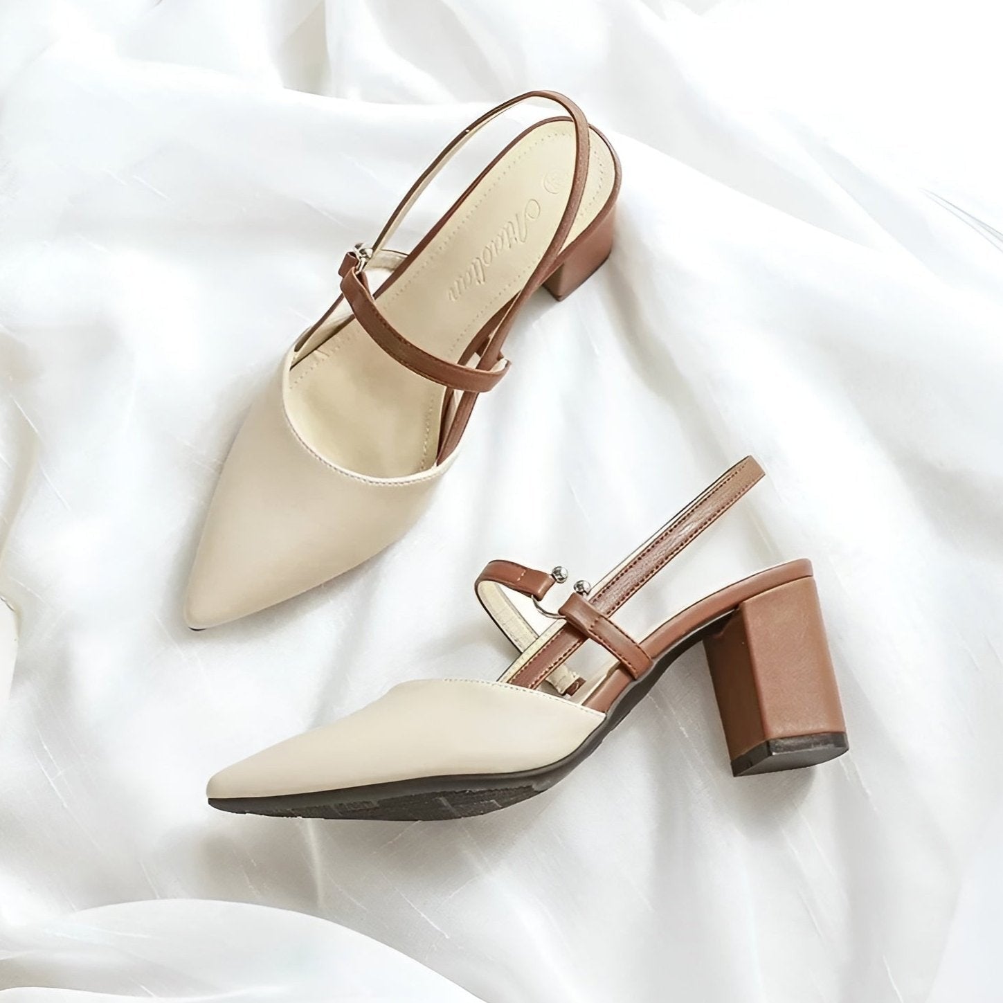 June closed toe slingback block heels - Brown