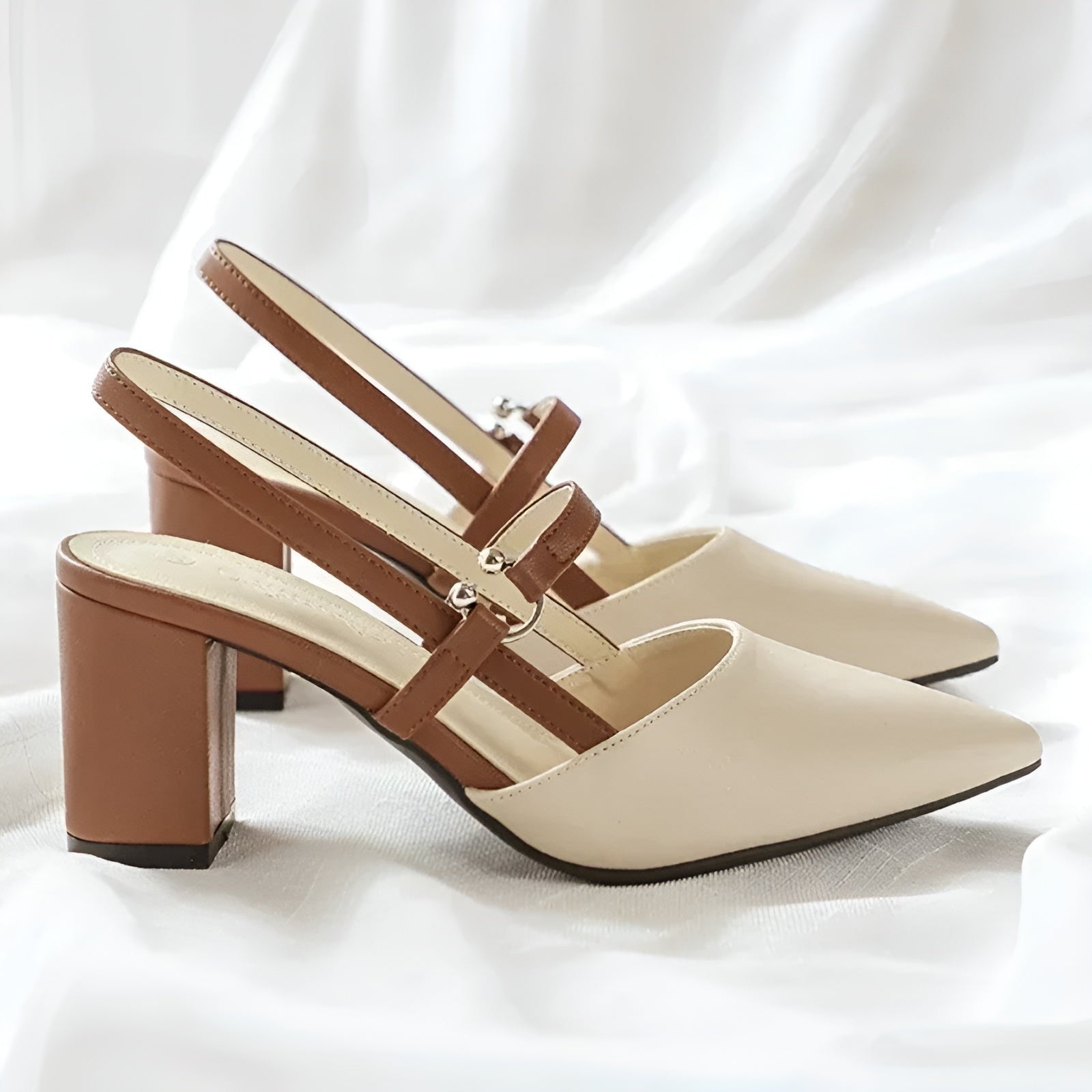 June closed toe slingback block heels - Brown