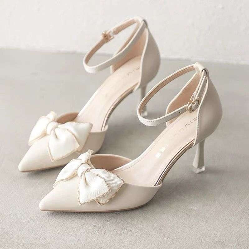 Juliet Slingback Bow High Heels - Beige