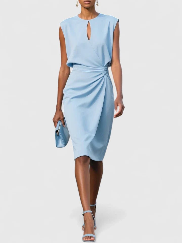Tess ruched wrap midi dress - Light Blue
