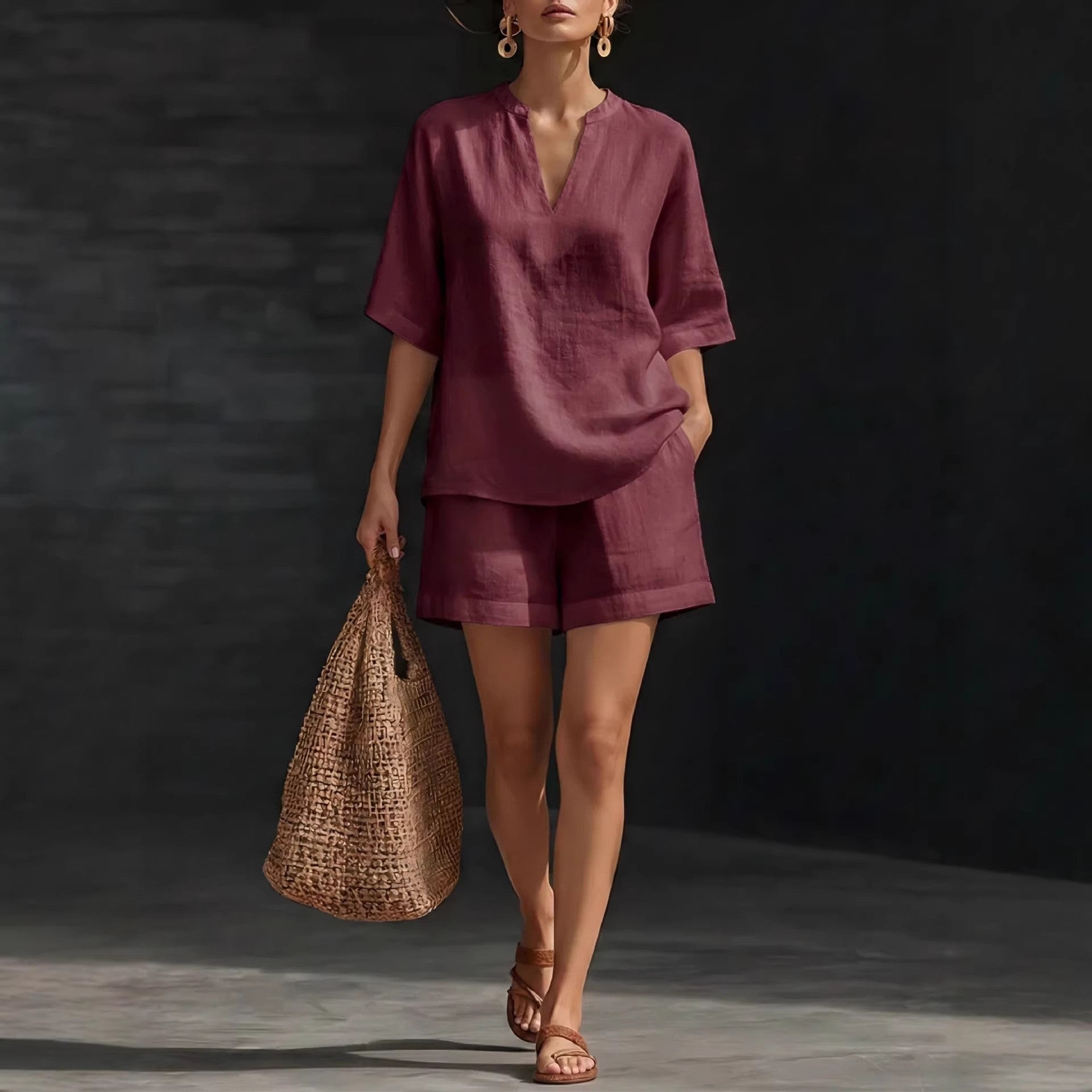 Mira Linen Two Piece Shorts Matching Set - detail