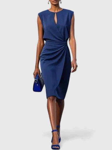 Tess ruched wrap midi dress - Navy Blue
