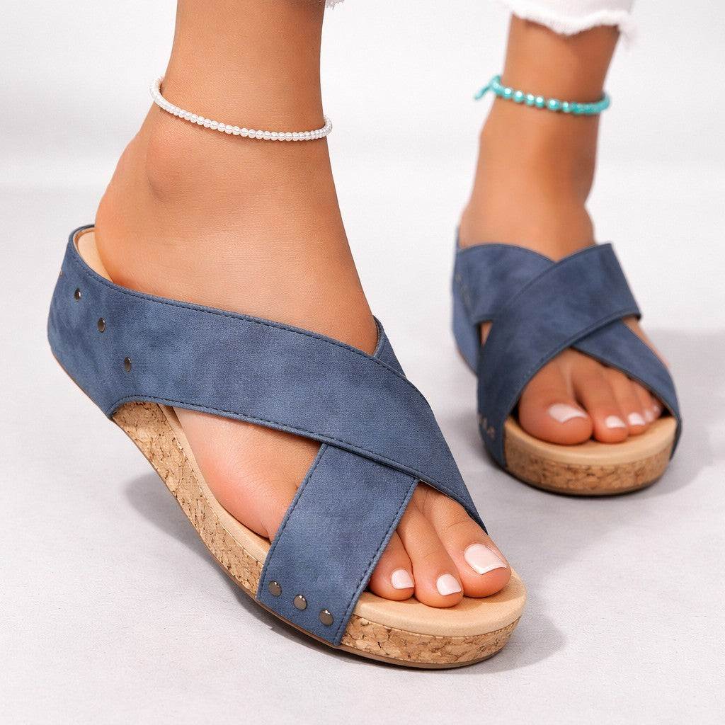 Nola leather platform wedge sandals - Blue
