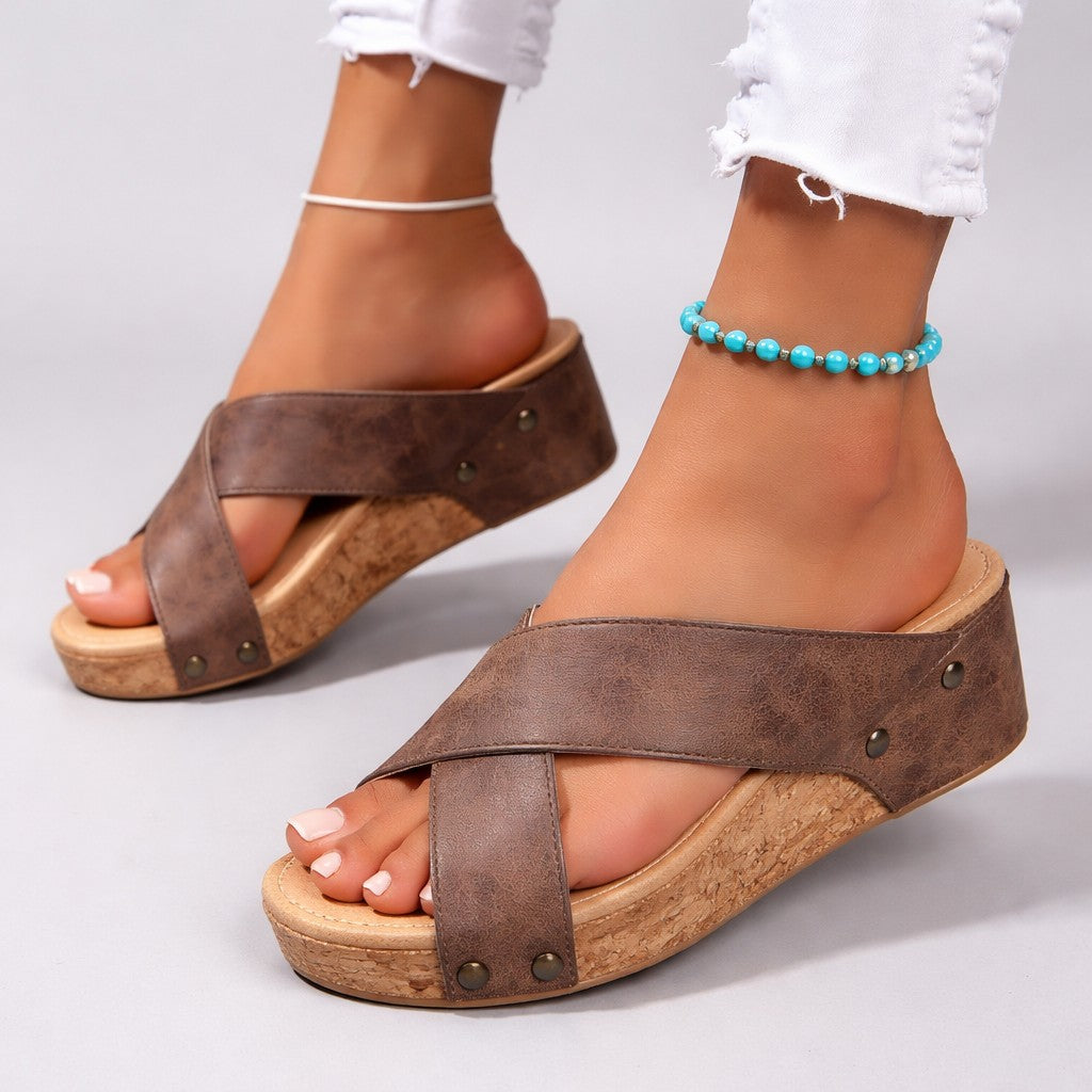 Nola leather platform wedge sandals - Brown
