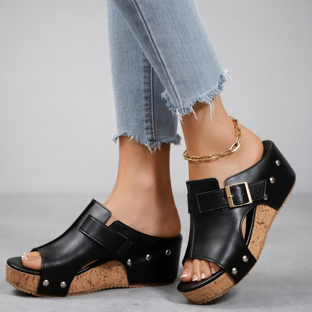 Nova platform wedge sandals — Black
