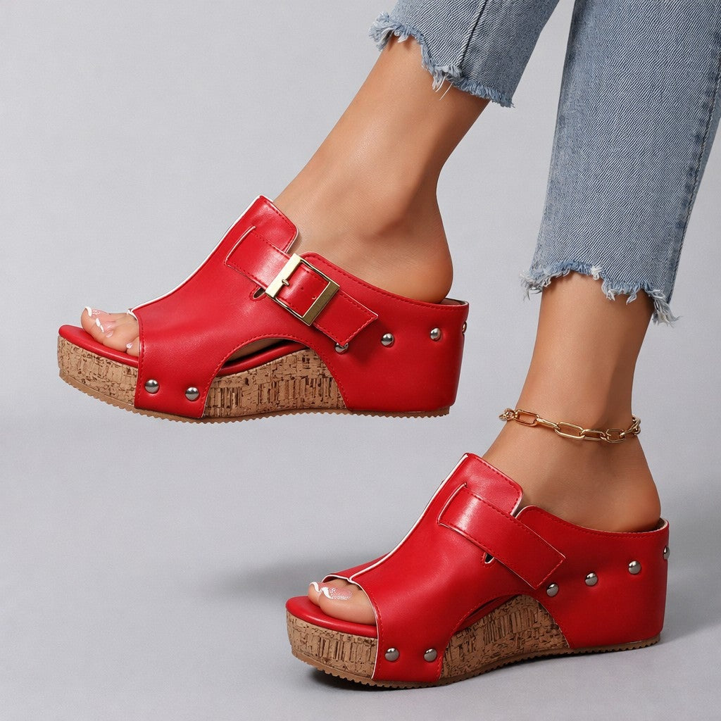 Nova platform wedge sandals — Red