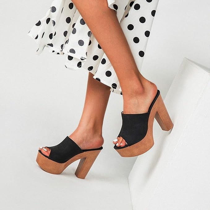 Lottie suede heeled platform mules - detail
