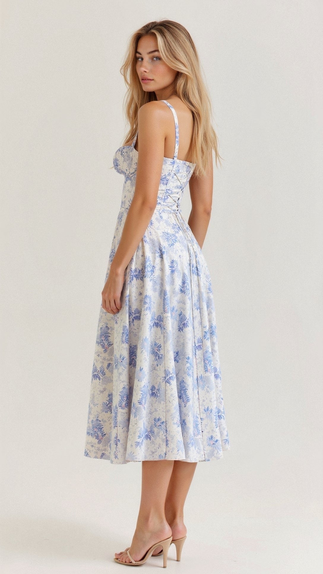 Sasha A line floral midi dress - Blue back