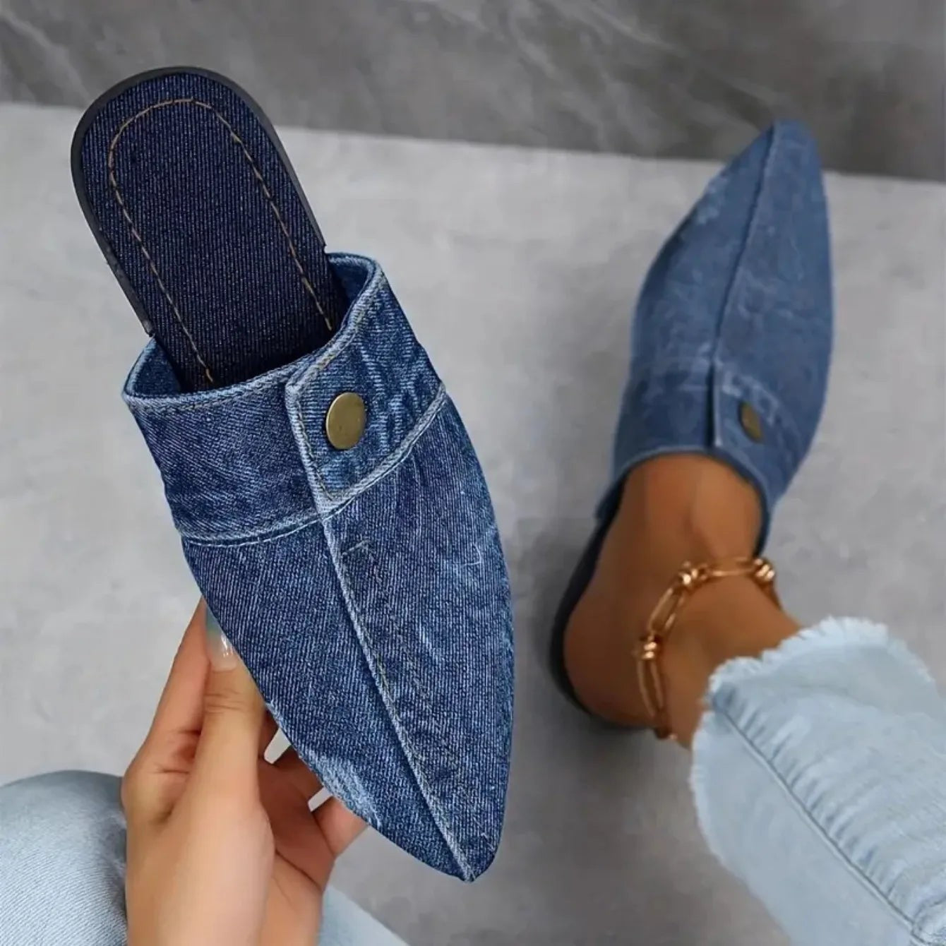 Sasha denim slip on flat sandals - Blue