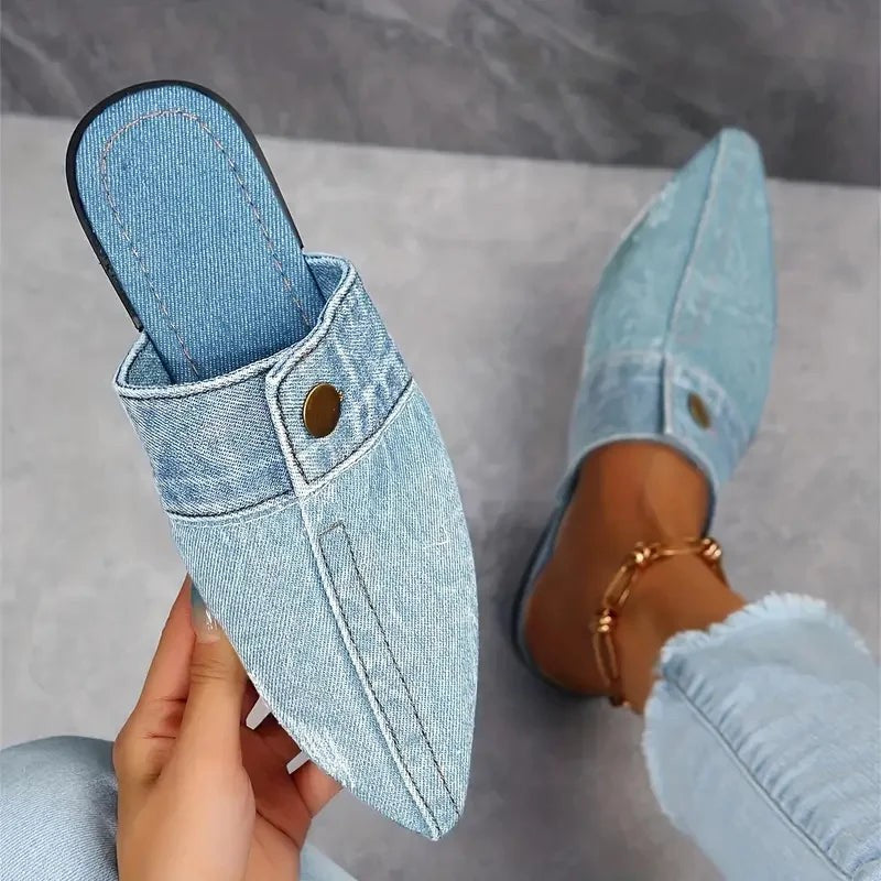 Sasha denim slip on flat sandals - detail