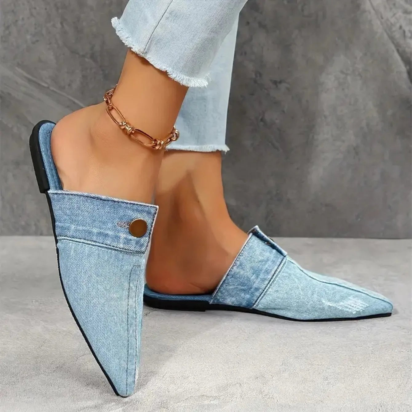 Sasha denim slip on flat sandals - detail