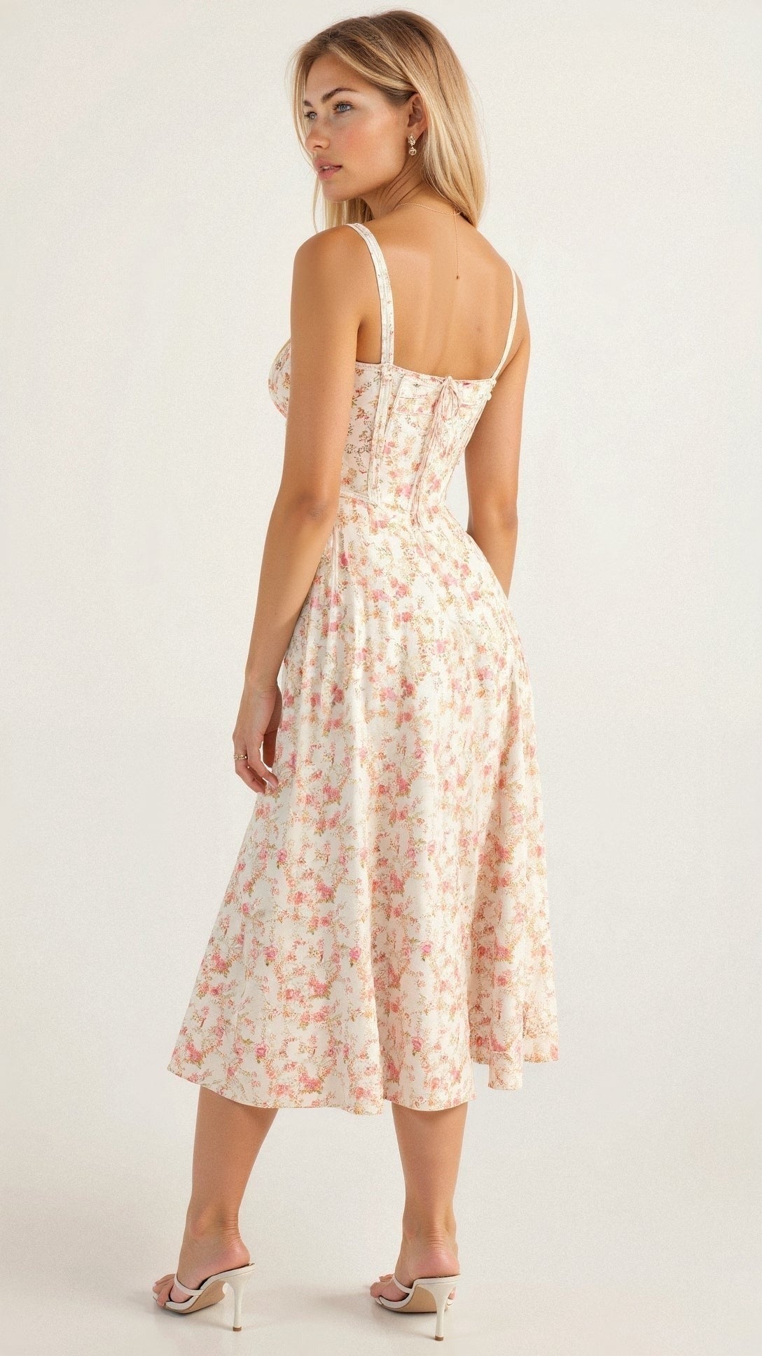 Sasha A line floral midi dress - Pink back
