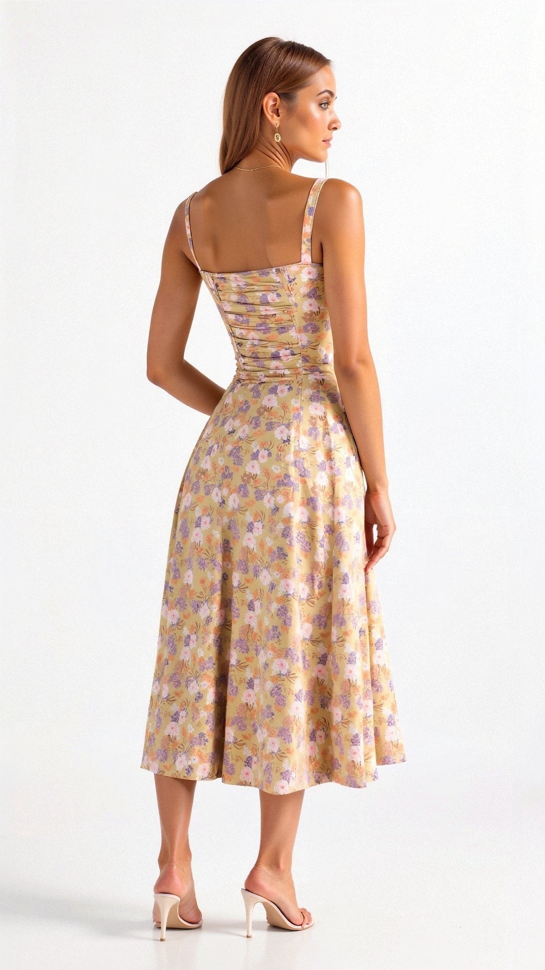 Sasha A line floral midi dress - Yellow back
