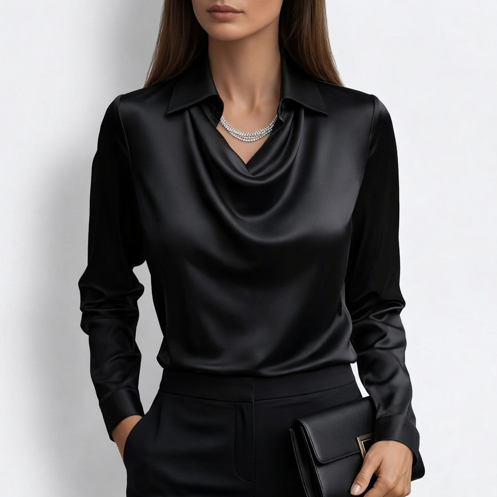Soline cowl neck satin blouse - Black
