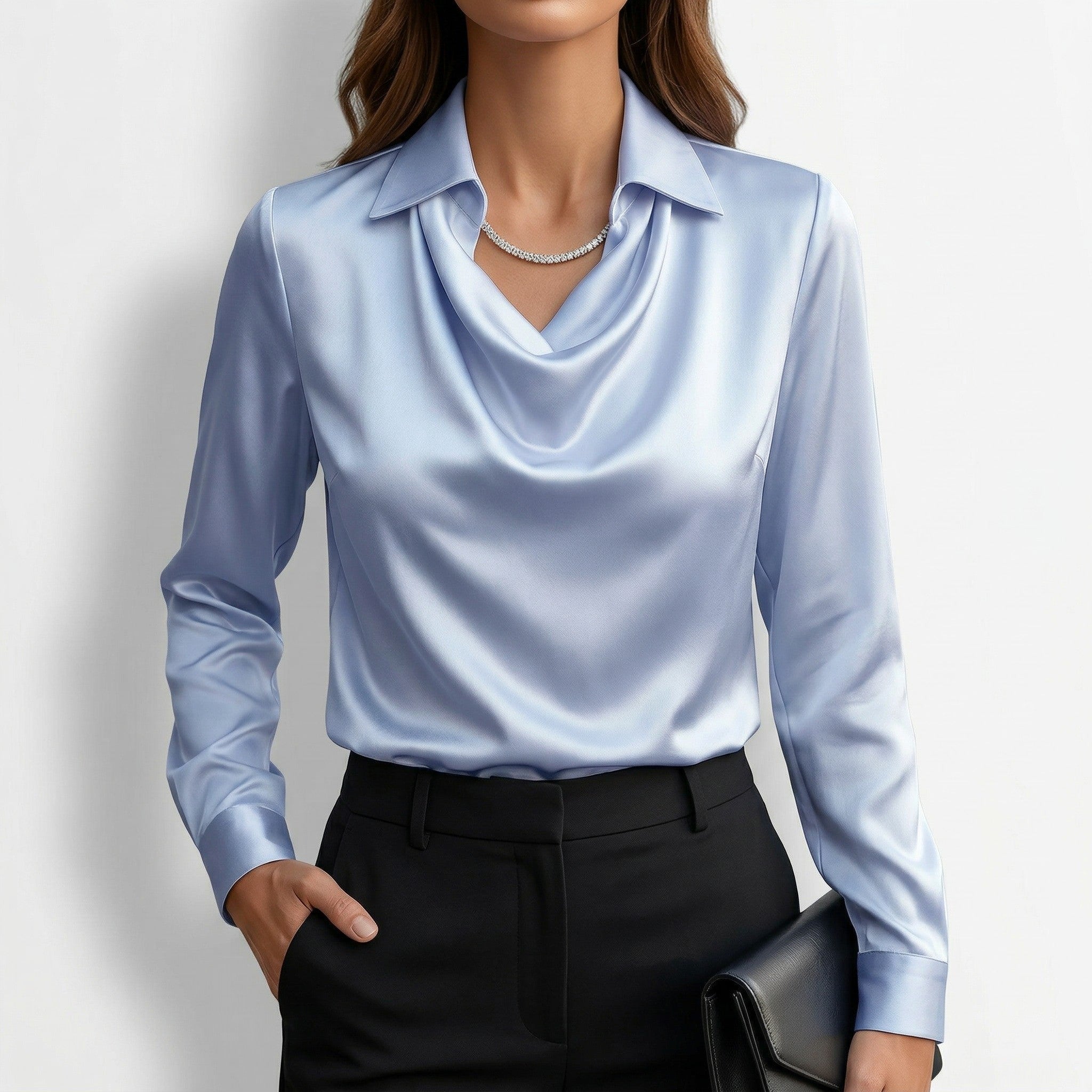 Soline cowl neck satin blouse - Blue