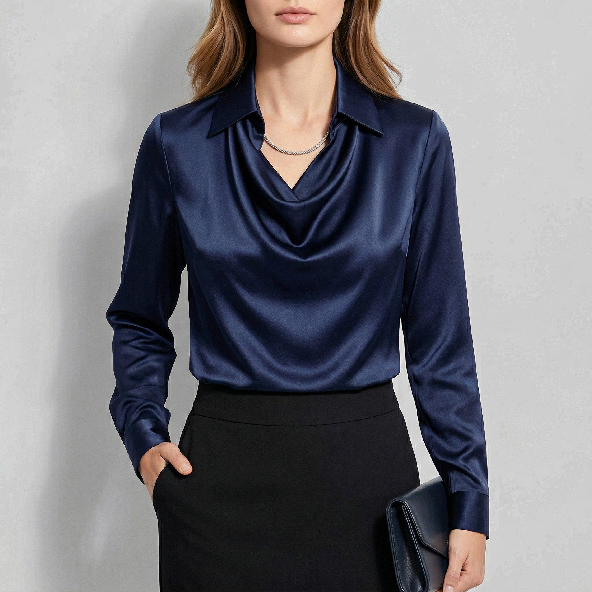 Soline cowl neck satin blouse - Navy