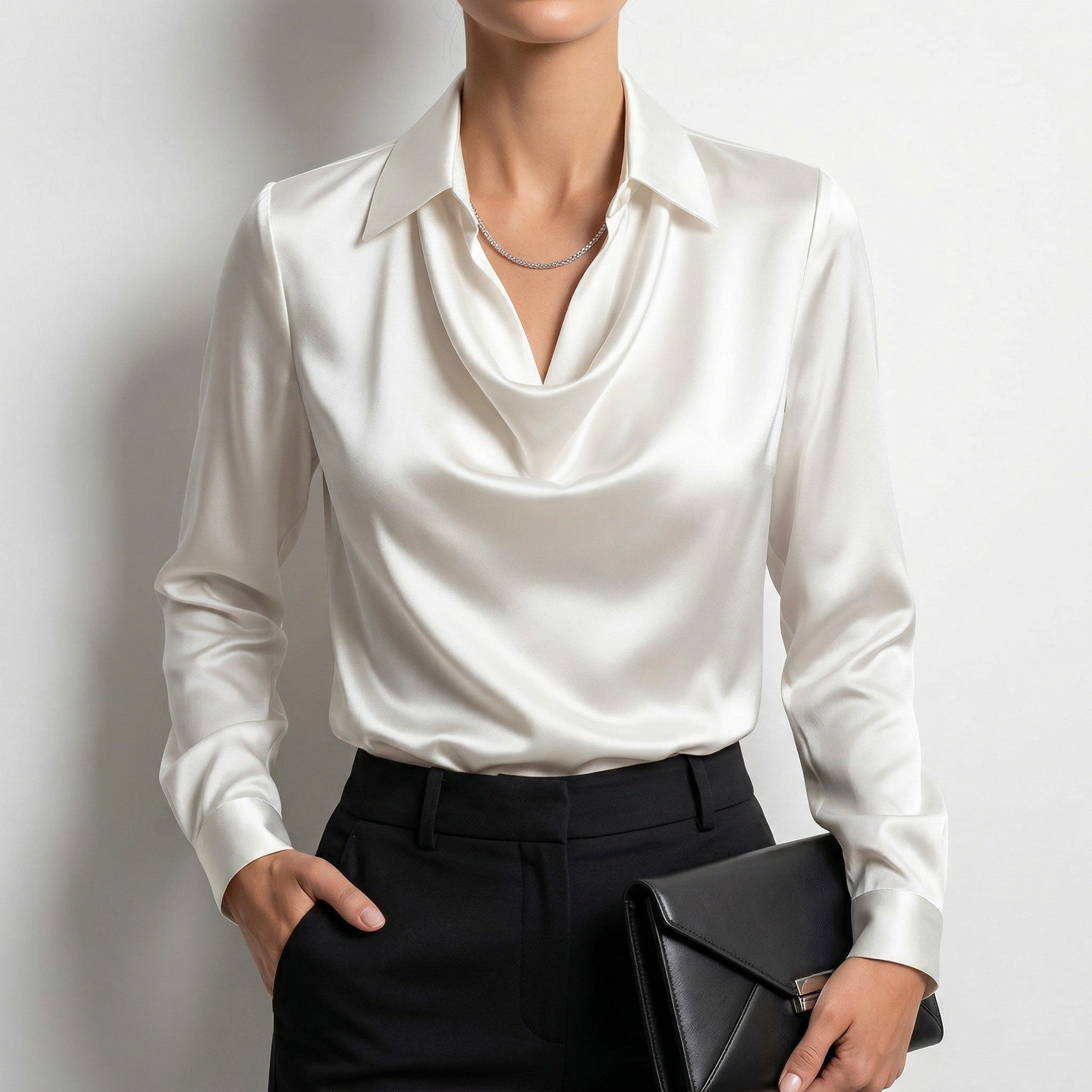 Soline cowl neck satin blouse - White