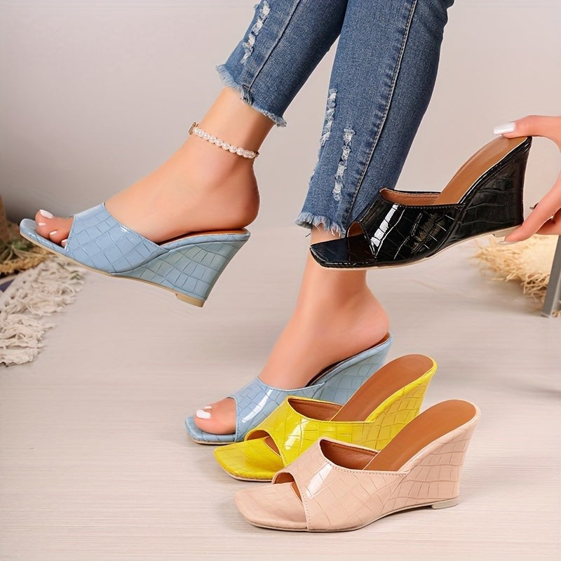 Piper square toe croc wedge slide sandals - detail