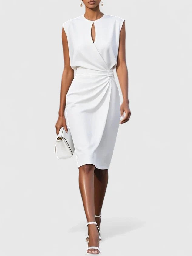 Tess ruched wrap midi dress - White