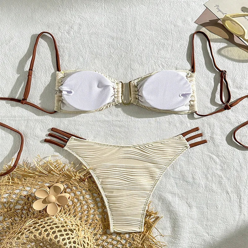 Mira Bikini Ruched Bandeau Set White