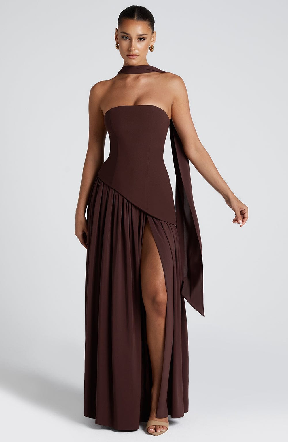 Yara Strapless High Slit Maxi Dress - Brown