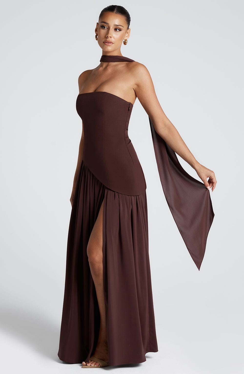 Yara Strapless High Slit Maxi Dress - Brown