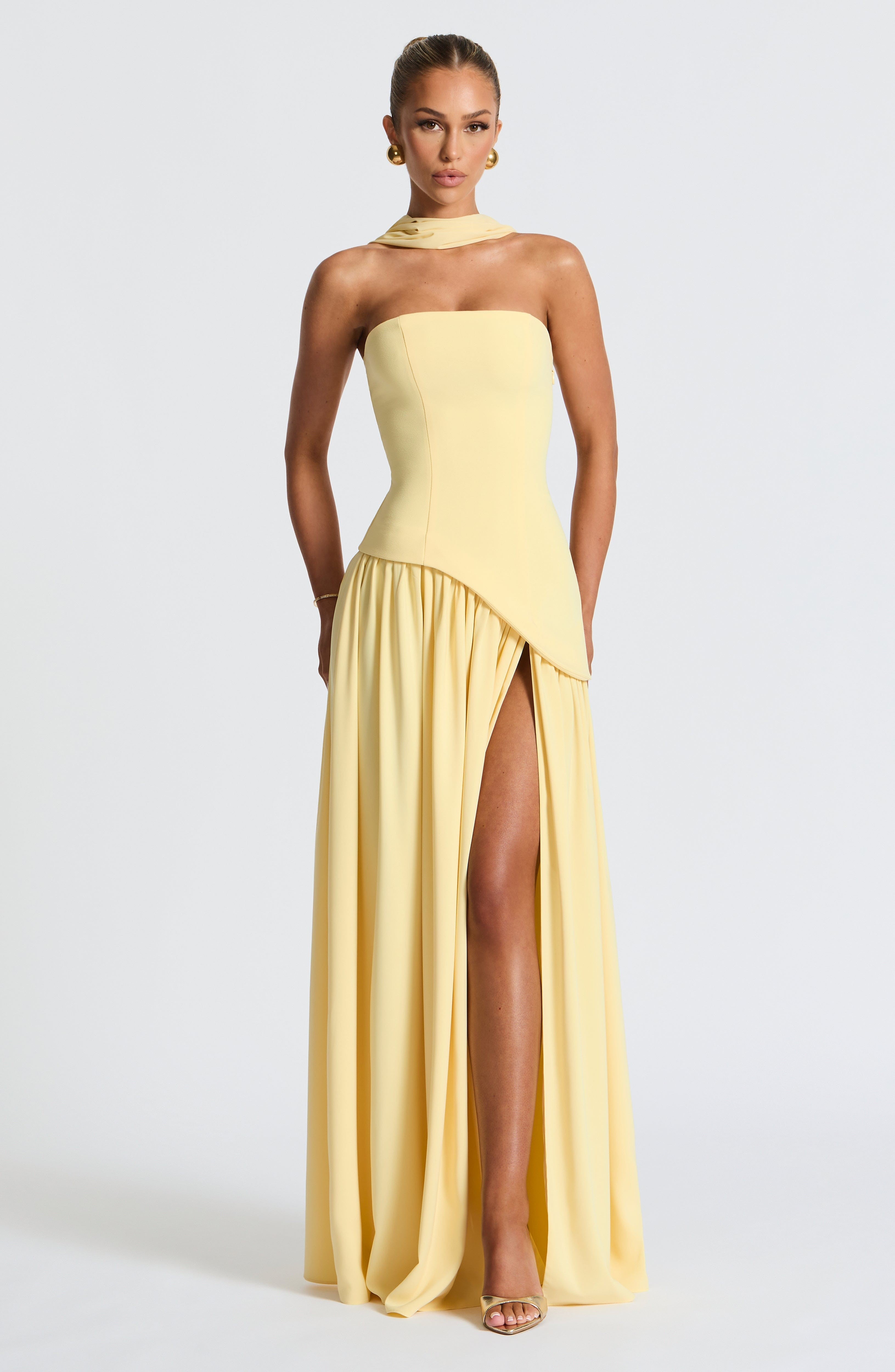 Yara Strapless High Slit Maxi Dress - Yellow