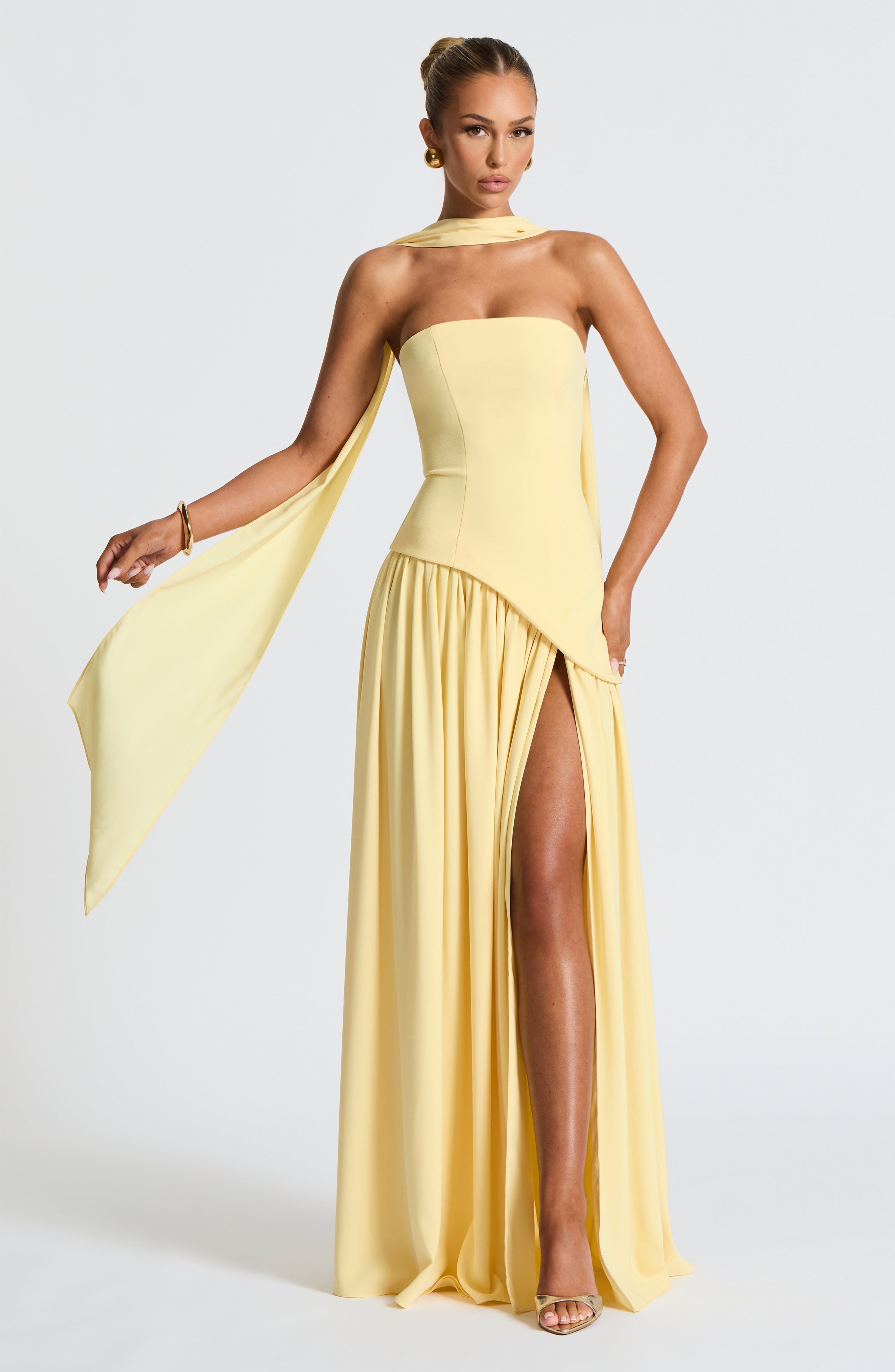 Yara Strapless High Slit Maxi Dress - Yellow
